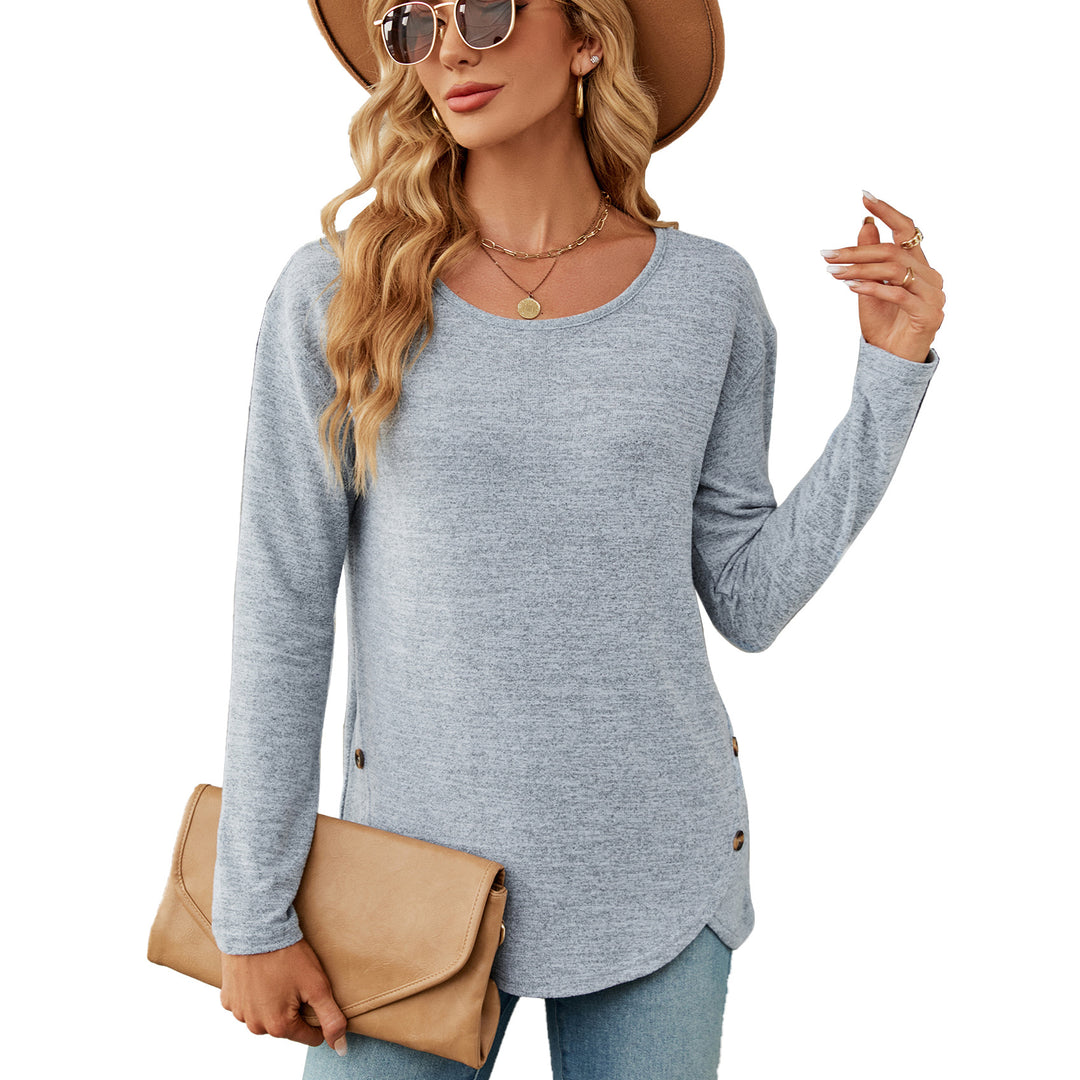 Damen lässiges Longsleeve Oberteil mit modernen Knopfdetails Drune