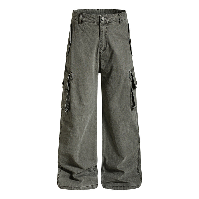 Damen Weite Cargo-Culotte-Hose im Vintage-Wash mit hoher Taille und Mehrfachtaschen Drune