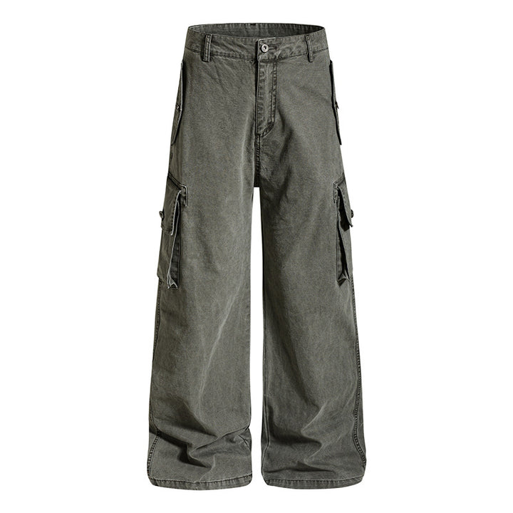 Damen Weite Cargo-Culotte-Hose im Vintage-Wash mit hoher Taille und Mehrfachtaschen Drune
