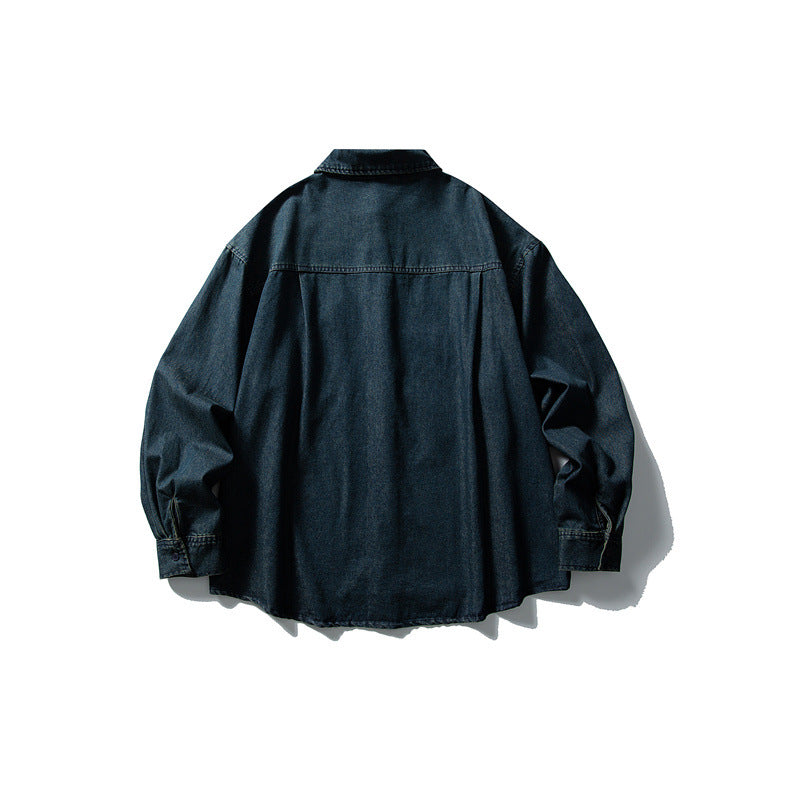 Herren Oversized Denim‑Hemdjacke mit traditionellen Knotenknöpfen Drune