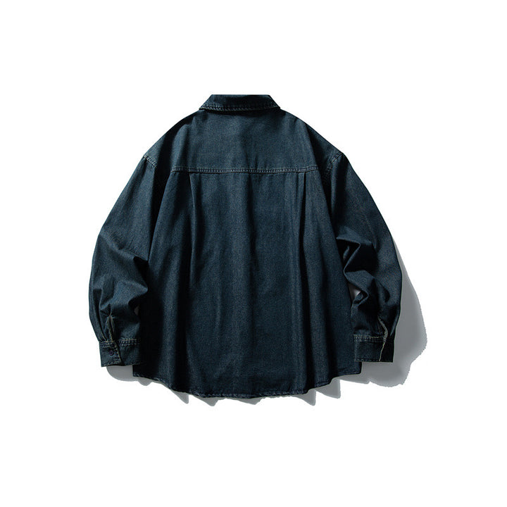 Herren Oversized Denim‑Hemdjacke mit traditionellen Knotenknöpfen Drune