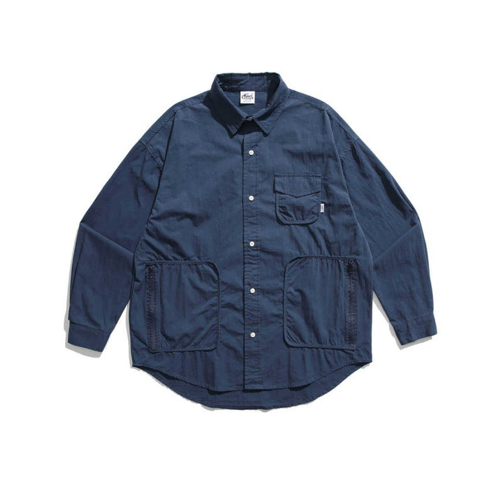 Unisex Boxy-Überhemdjacke mit Utility-Taschen, abgerundetem Saum und Oversize-Passform Drune