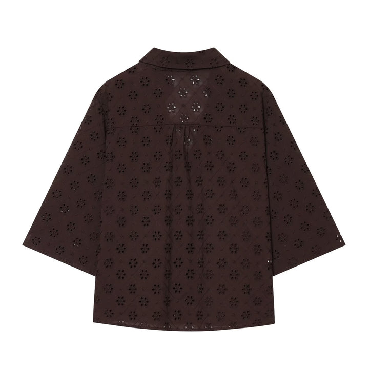 Damen weit geschnittene Hose mit floralem Lochmuster Drune