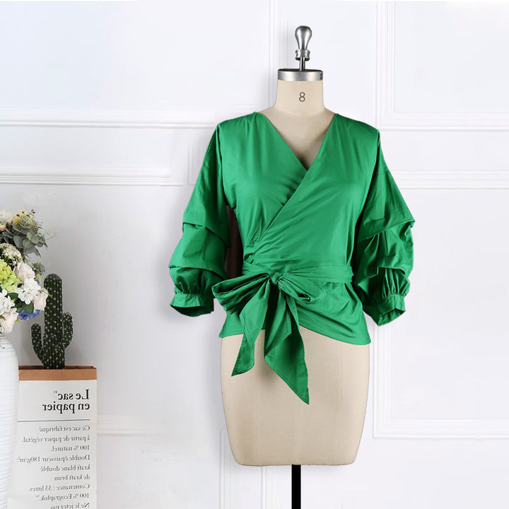 Damen Wickelbluse mit voluminösen Ärmeln Drune
