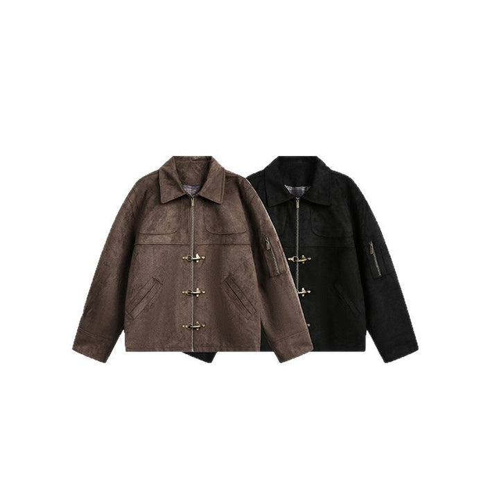 Herren Kurzjacke im Boxy-Format aus Velourslederoptik mit Knebelverschlüssen und Reißverschluss Drune