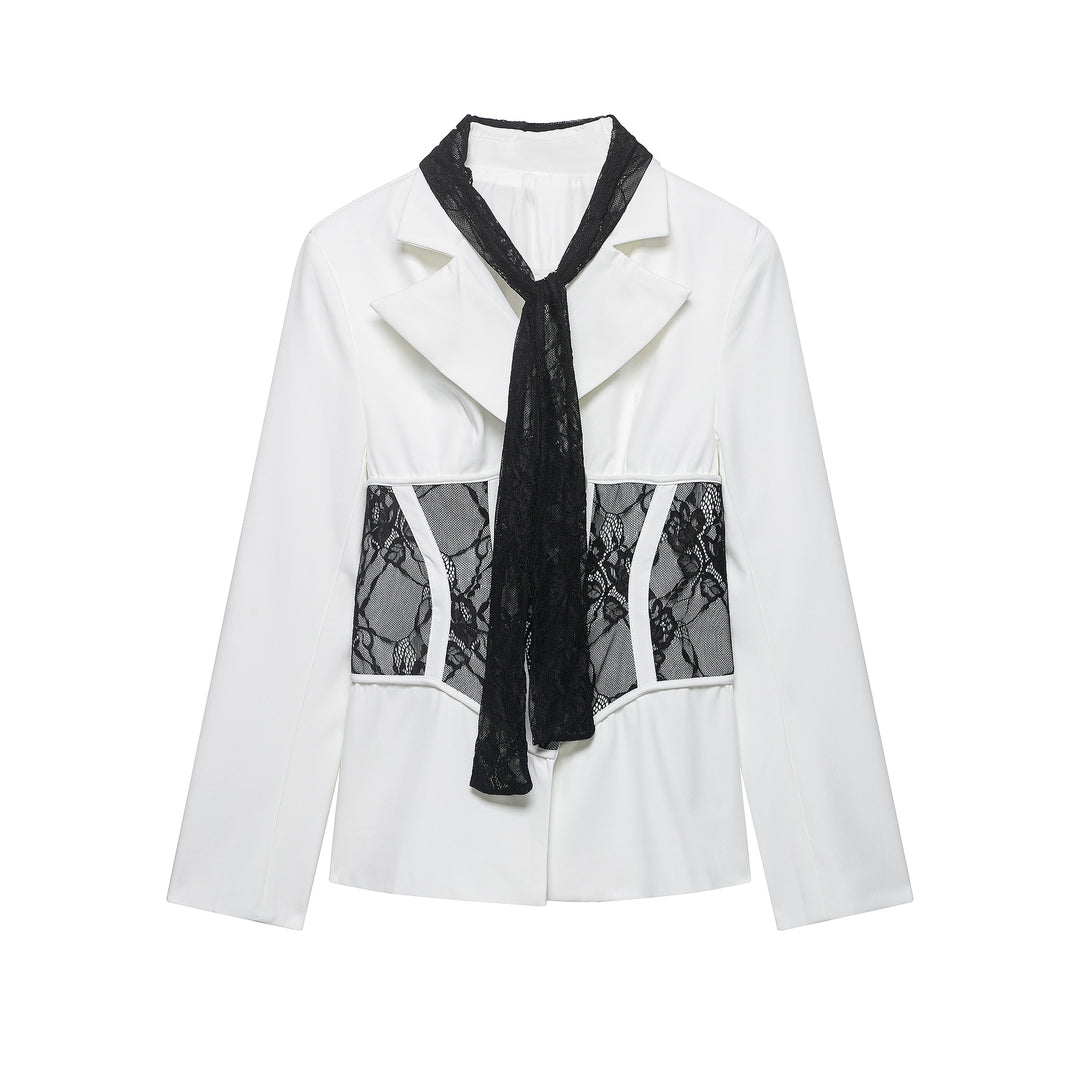 Damen Taillierter Blazer mit Spitzeneinsätzen und integriertem Spitzenschal Drune