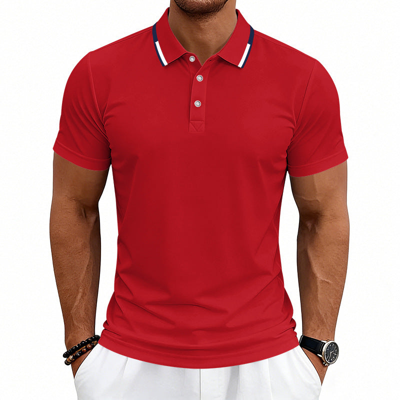 Herren nan tailliertes Kurzarm-Poloshirt mit Kontrastkragen aus atmungsaktivem Piqué Drune