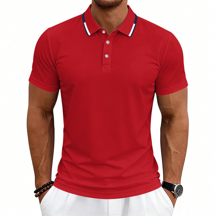 Herren nan tailliertes Kurzarm-Poloshirt mit Kontrastkragen aus atmungsaktivem Piqué Drune