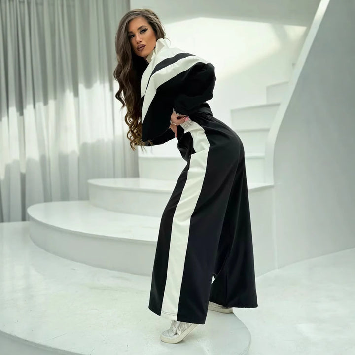 Damen Sportliche Jacke und weite Hose im modernen Design mit grafischen Details Drune