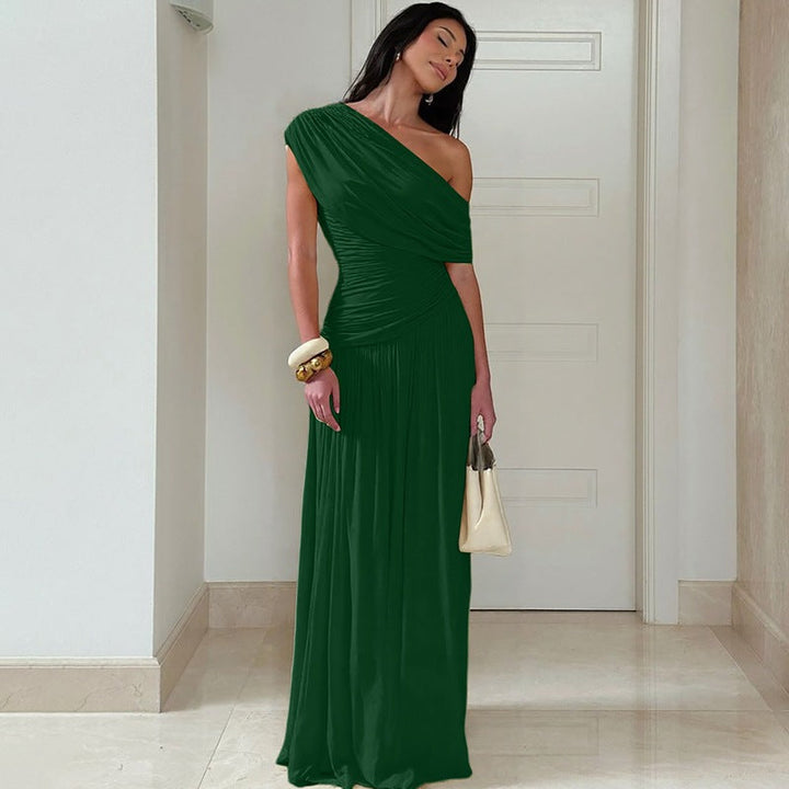 Damen Elegantes asymmetrisches Maxikleid mit Raffungen Drune