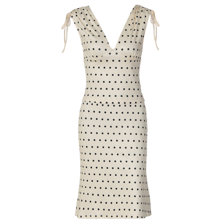 Damen Elegantes Polka-Dot Kleid mit tiefem V-Ausschnitt und verstellbaren Schulterbändern Drune