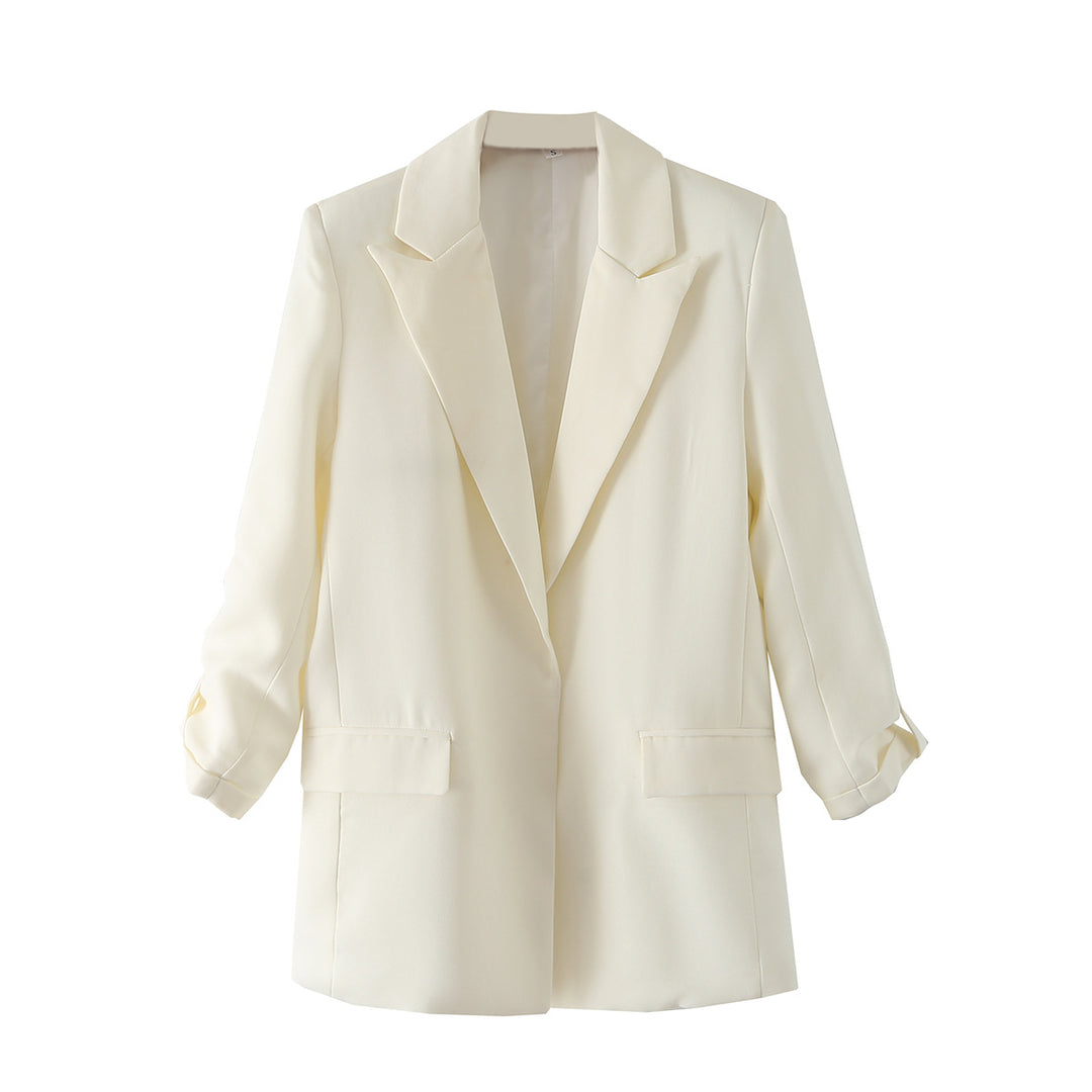 Damen nan lang geschnittener Oversize-Blazer mit weitem Revers aufgesetzten Pattentaschen und krempelbaren Ärmeln Drune