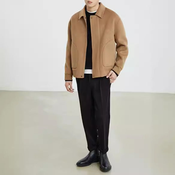 Herren Boxy Wollmix-Zipjacke mit verdeckter Knopfleiste und runden aufgesetzten Taschen Drune