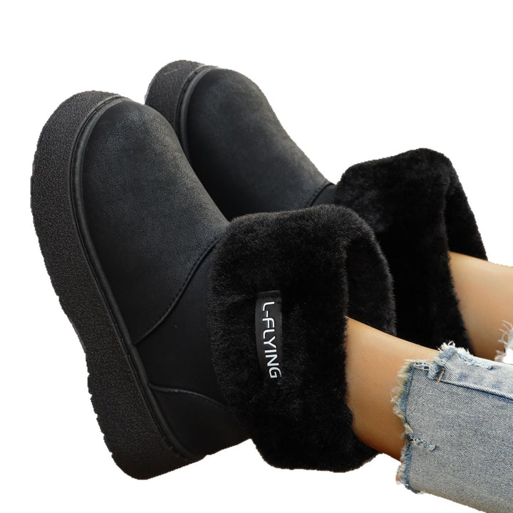 Damen Warme Kurzstiefel mit kuscheligem Fellaufschlag und leichter Plateau-Sohle Drune