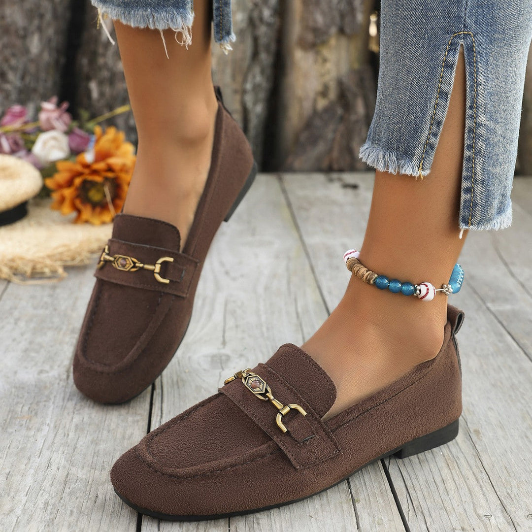 Damen Mokassins mit schicke Goldakzent und weichem Veloursleder Drune