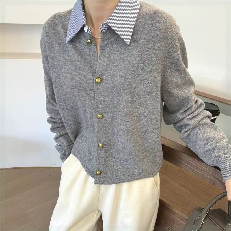 Damen Strickjacke mit kontrastierendem Kragen und eleganten Knopfdetails Drune
