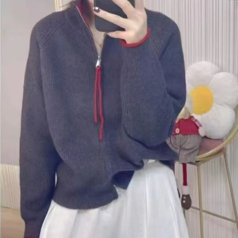 Damen Strickpullover mit hohem Kragen und Reißverschluss Drune