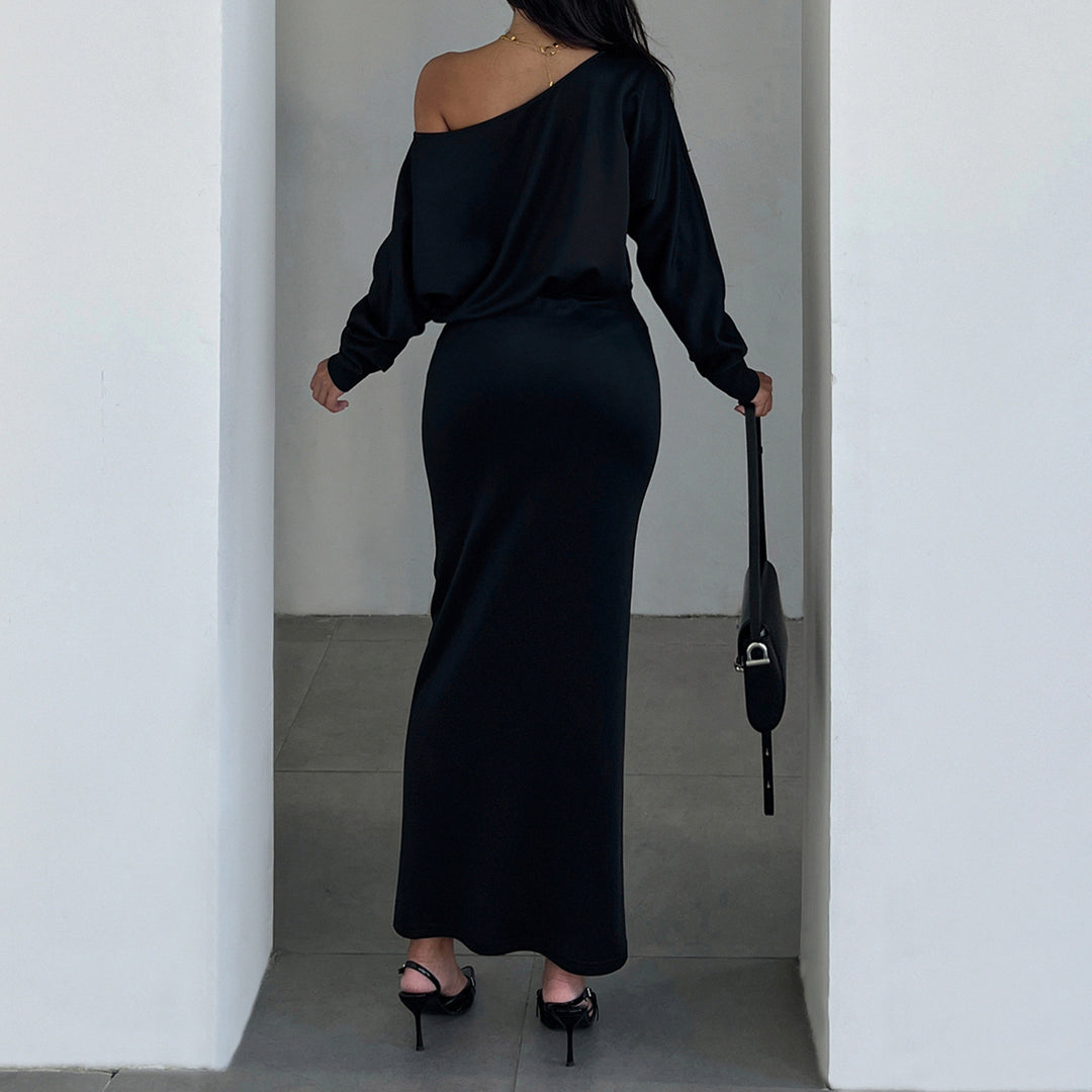 Damen Kleid mit weitem U-Boot-Ausschnitt, Fledermausärmeln und tailliertem Bleistiftrock Drune