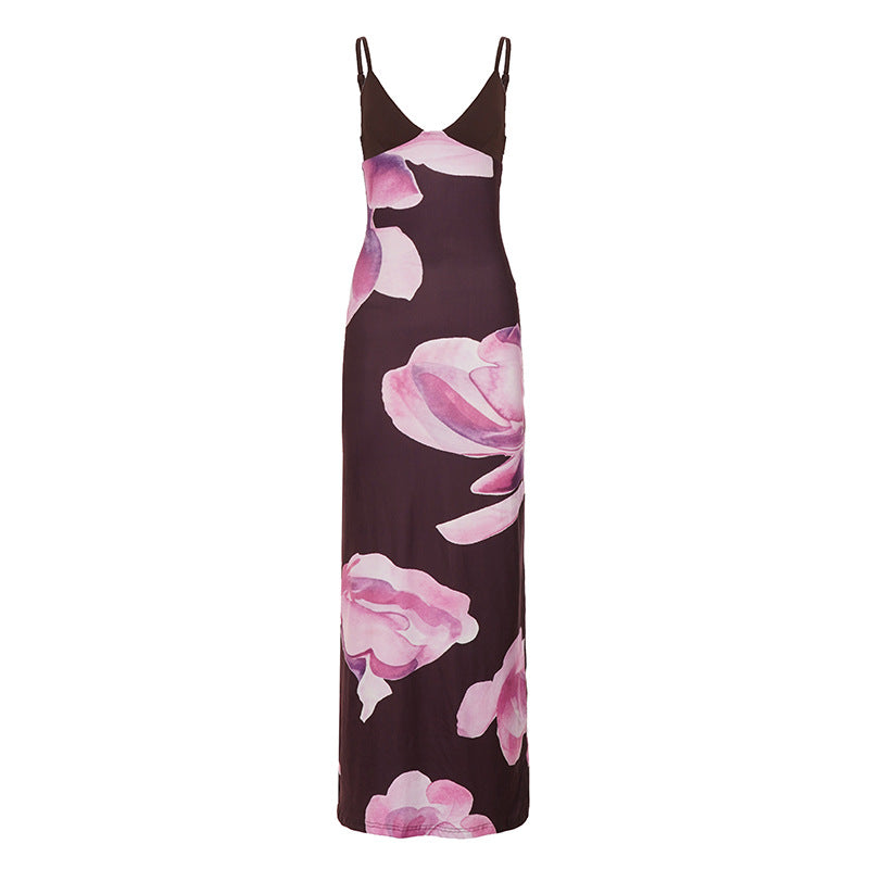 Damen Maxikleid mit floralem Muster und V-Ausschnitt Drune