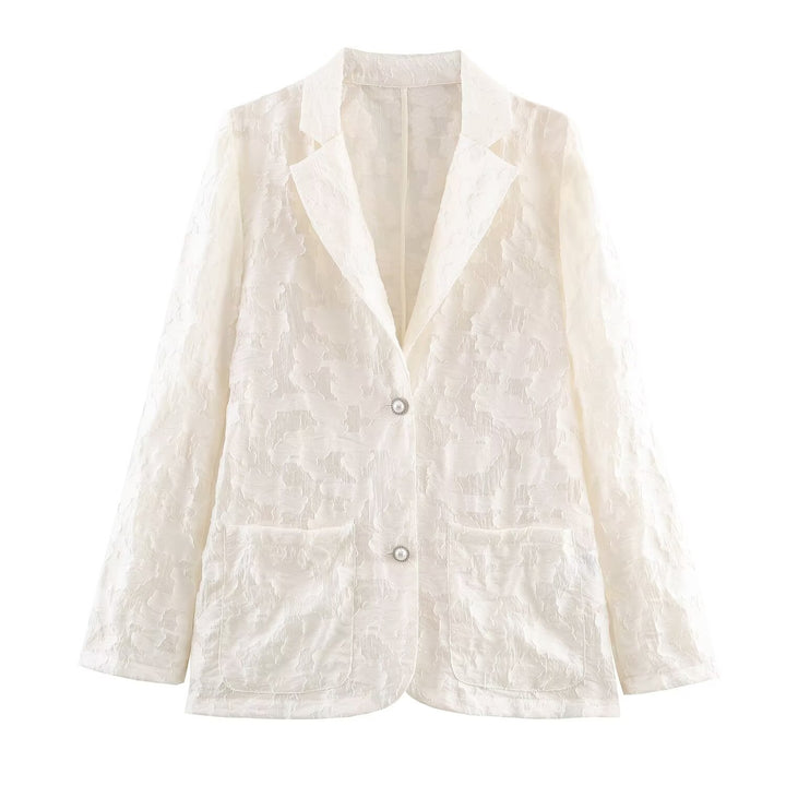 Damen Jacquard-Blazer mit floralem Relief und zierknopfbesatz Drune