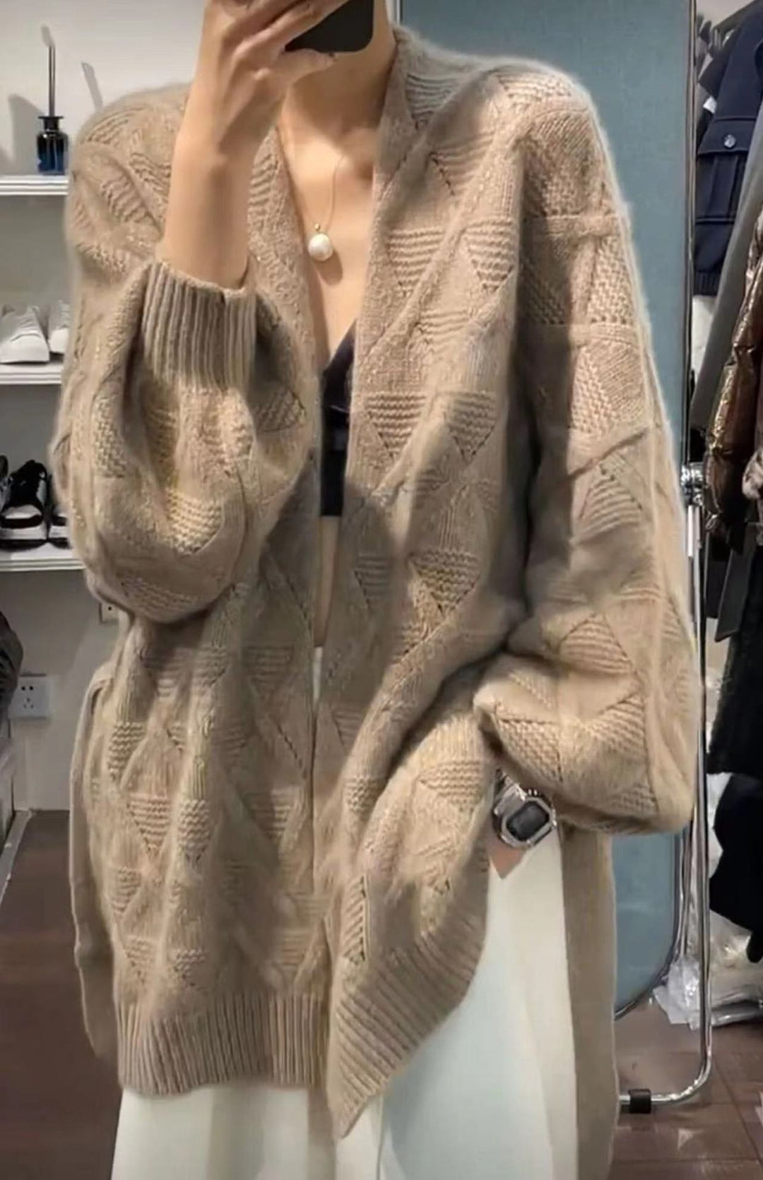 Damen Oversize-Cardigan aus Mohair‑Optik mit Zopfmuster Drune