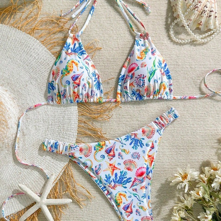 Damen Bikini-Set mit buntem Unterwasser-Motiv und verstellbaren Trägern Drune