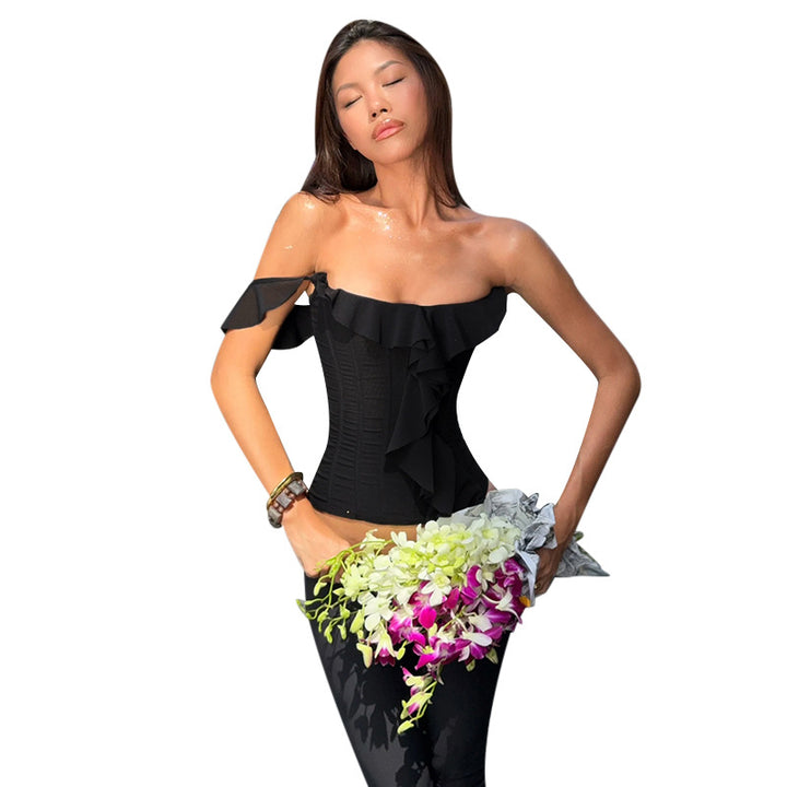Damen elegante Spitzenbluse mit asymmetrischem Design Drune