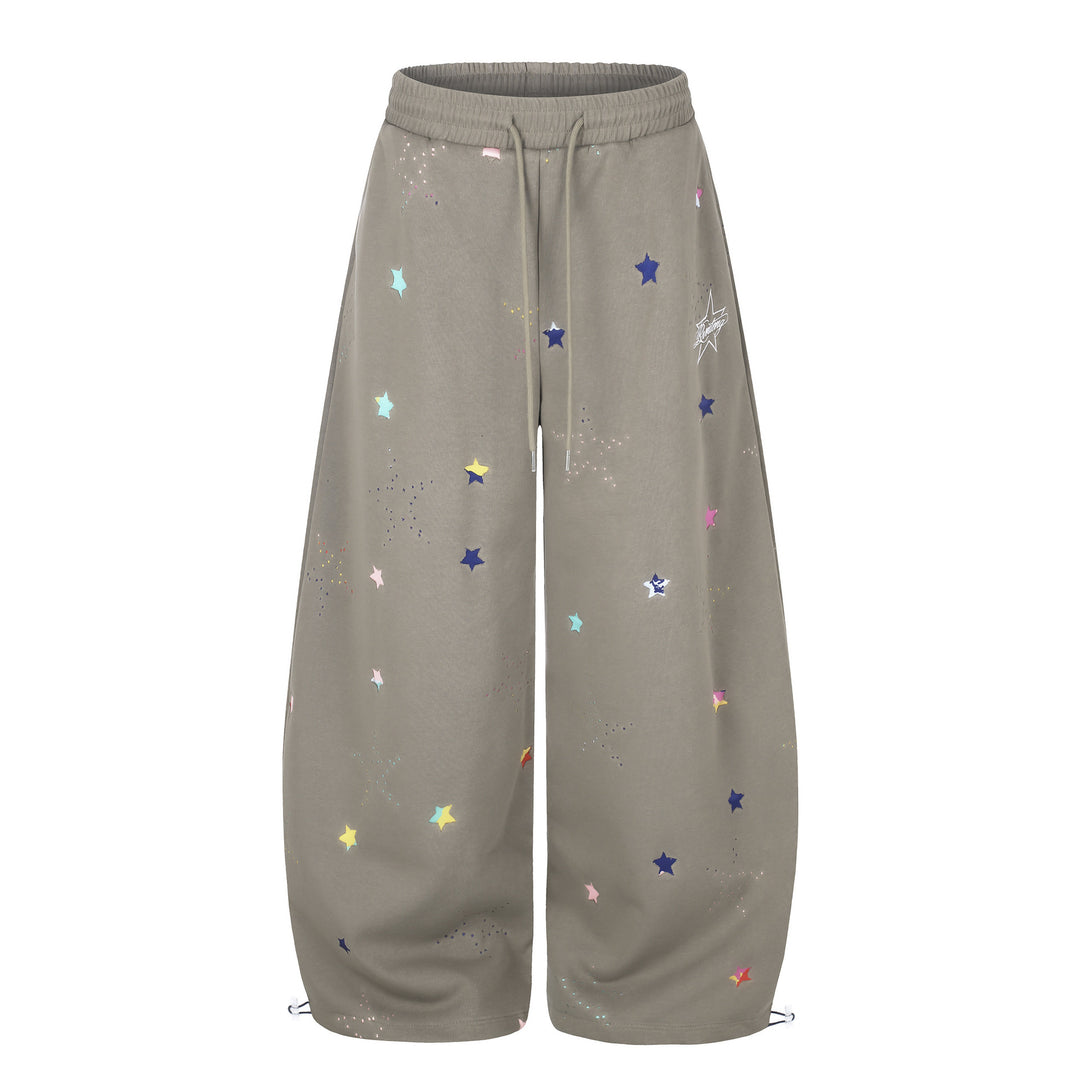 Damen Extraweite Palazzo-Capri-Sweathose mit Sternen-Print, Komfortbund und verstellbarem Saum Drune