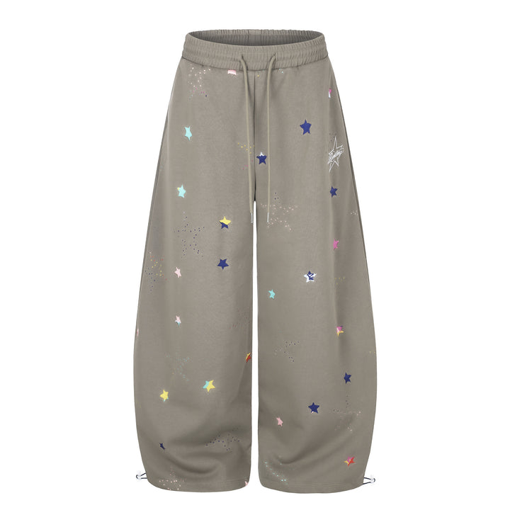 Damen Extraweite Palazzo-Capri-Sweathose mit Sternen-Print, Komfortbund und verstellbarem Saum Drune