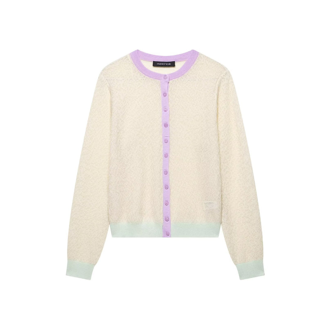 Damen Strickjacke mit zartem Muster und farblich abgesetzten Details Drune
