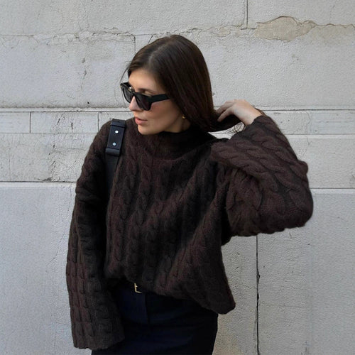 Damen modischer Rollkragenpullover aus strukturiertem Strickmaterial Drune