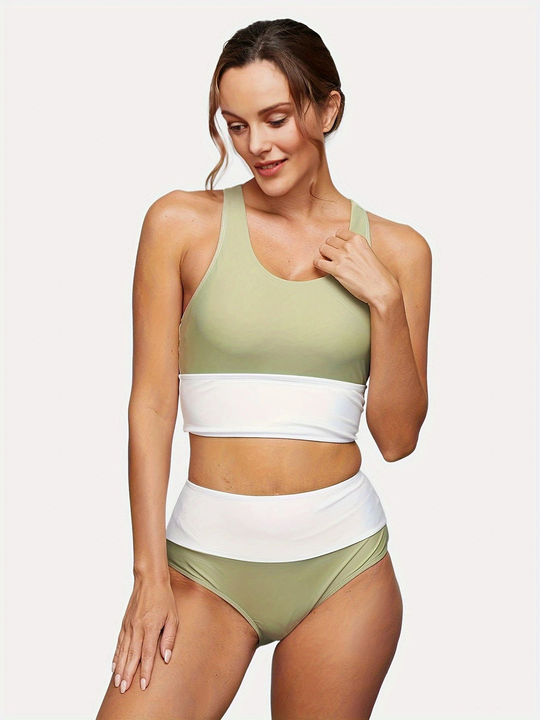 Drune | Schwarzes Colorblock Reißverschluss Rücken Sport Bikini-Oberteil mit Boyshort-Set
