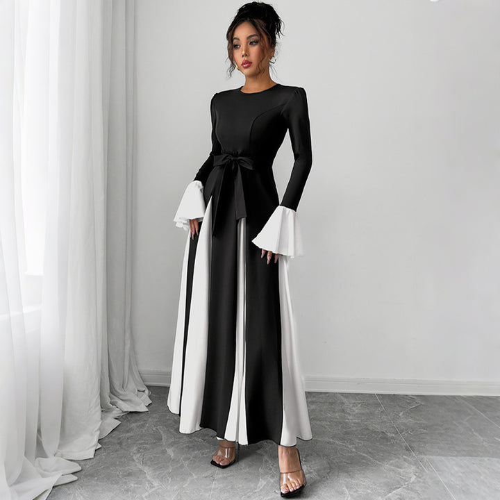 Damen Elegantes Maxikleid mit Rüschendetails und Taillengürtel Drune