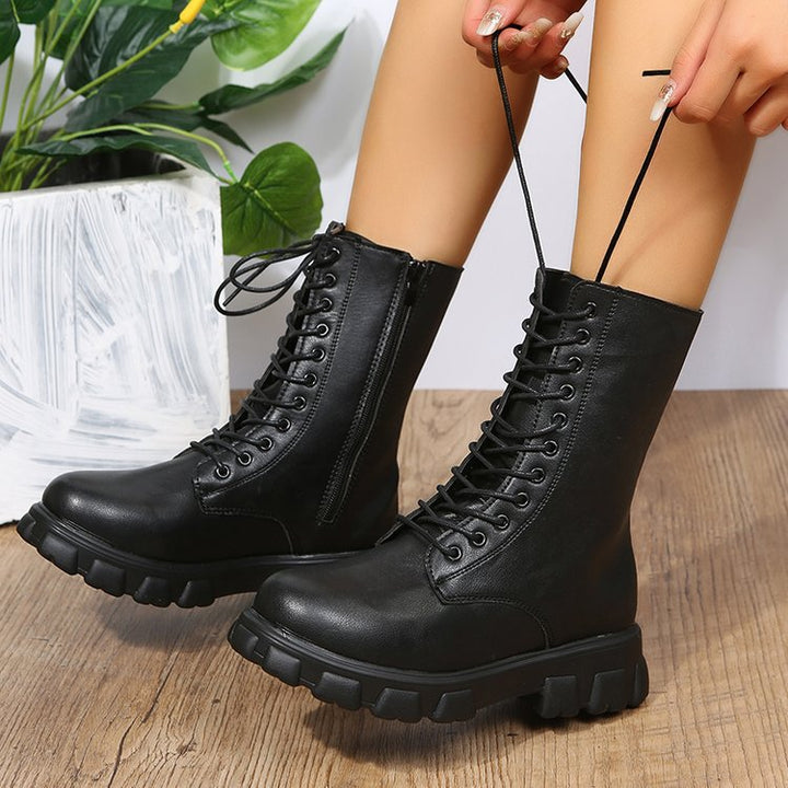 Damen Schnürstiefel mit robustem Profil und modischem Reißverschluss Drune