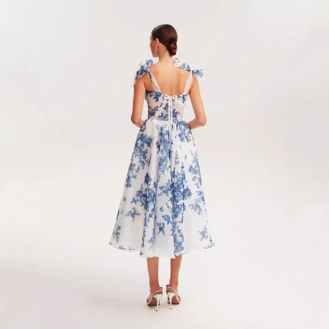 Damen Midi-Kleid mit floralem Druck und verstellbaren Trägern Drune