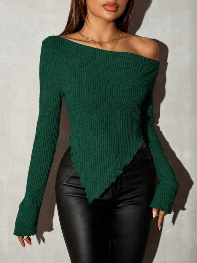 Damen Asymmetrischer Strickpullover Drune