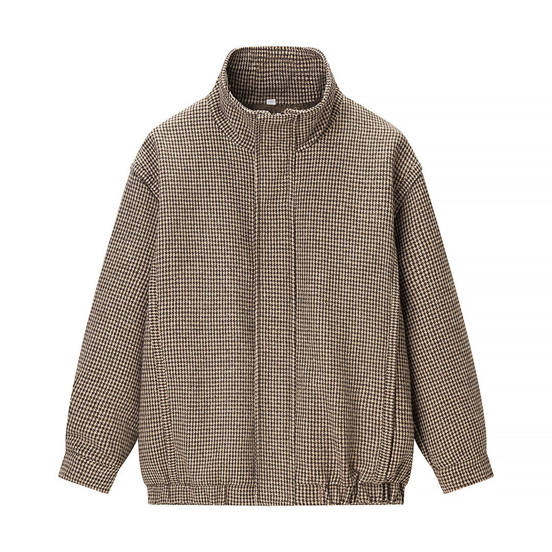 Damen lässige Utility-Jacke im karierten Design mit hohem Kragen und elastischem Bund Drune