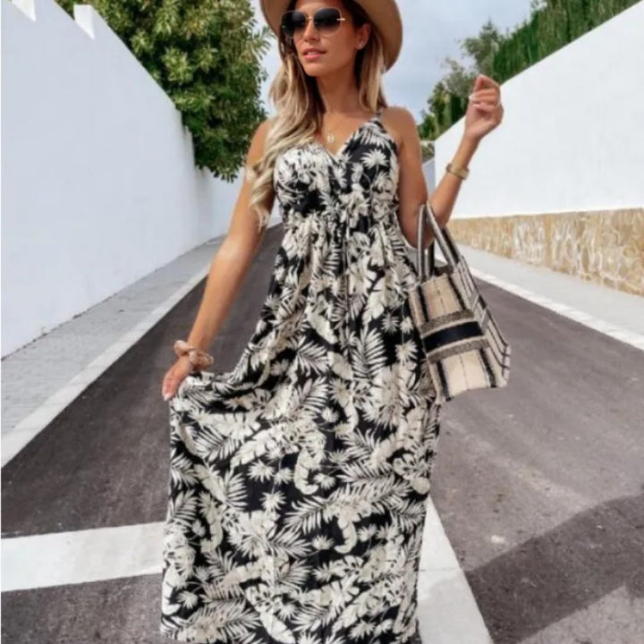 Damen Maxikleid mit floralem Wickel-Design und verstellbarem Bund Drune