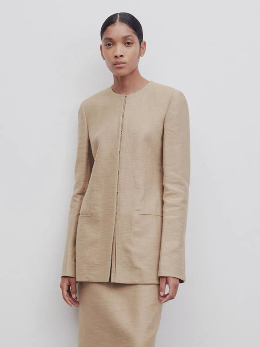 Damen Eleganter und strukturierter Blazer mit minimalistischer Knopfleiste Drune