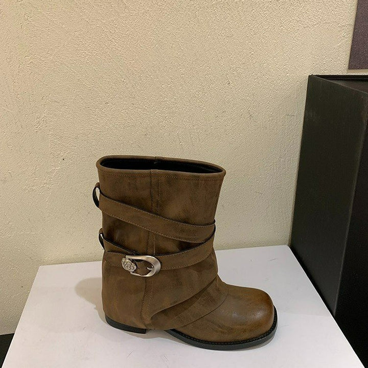 Damen Modische Stiefeletten mit breitem Riemen Drune