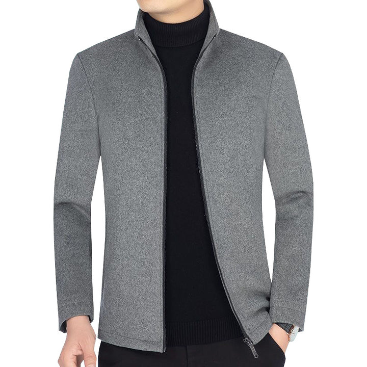Herren Minimalistische Wolloptik-Stehkragenjacke mit Reißverschluss und schlanker Silhouette Drune