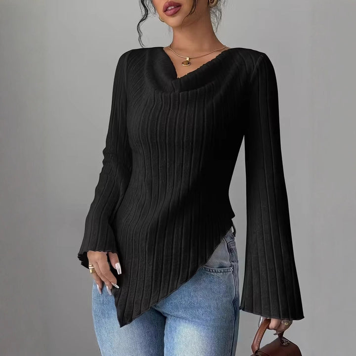 Damen Asymmetrischer Gerippter Feinstrickpullover mit V-Ausschnitt Drune