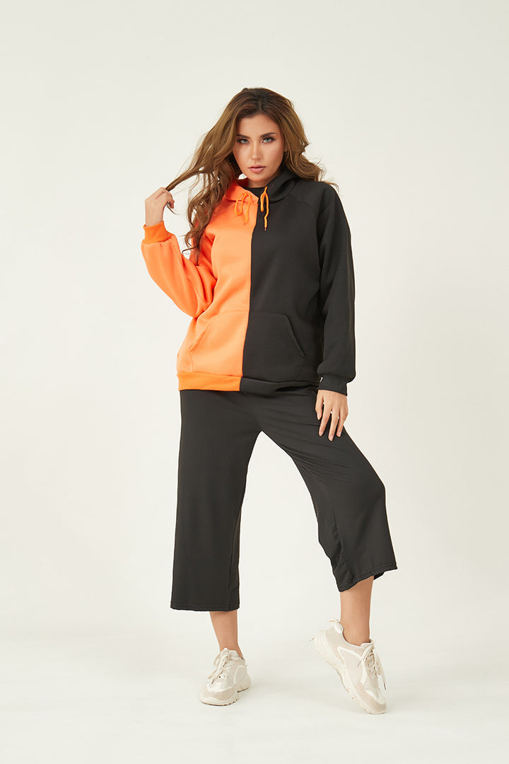 Damen nan Kapuzenpullover mit kontrastreichem Blockdesign, Oversize-Schnitt und Kängurutasche Drune
