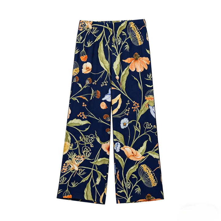 Damen nan weite hochtaillierte Satinhose mit floralem Allover-Print und elastischem Bund Drune