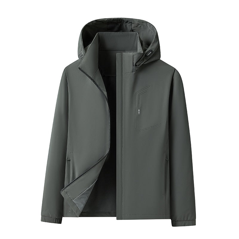 Herren Wasserabweisende Softshell-Jacke mit Kapuze nahtminimaler Optik & Brusttasche Drune