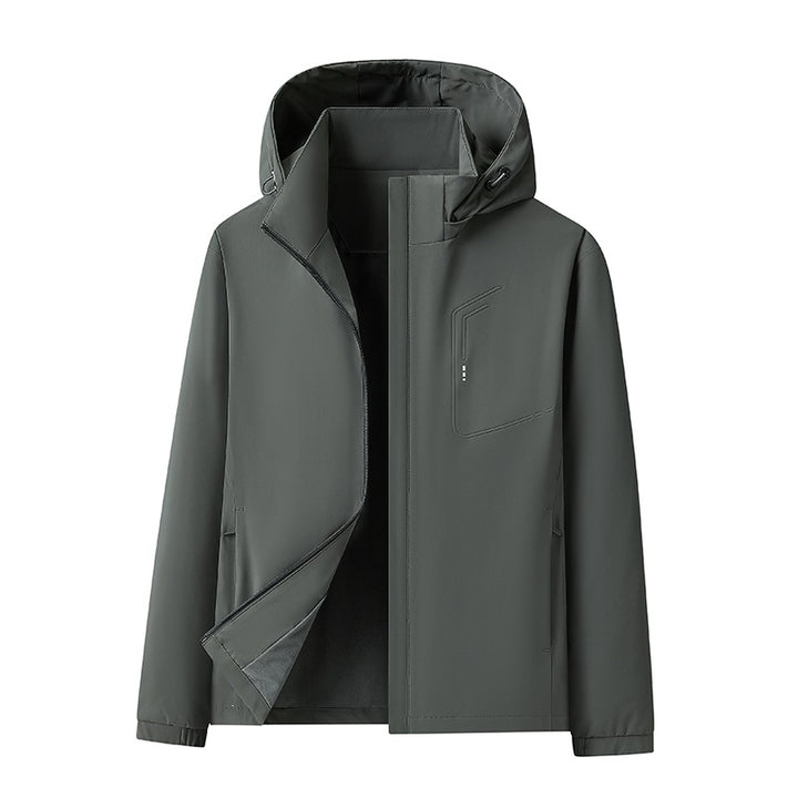 Herren Wasserabweisende Softshell-Jacke mit Kapuze nahtminimaler Optik & Brusttasche Drune
