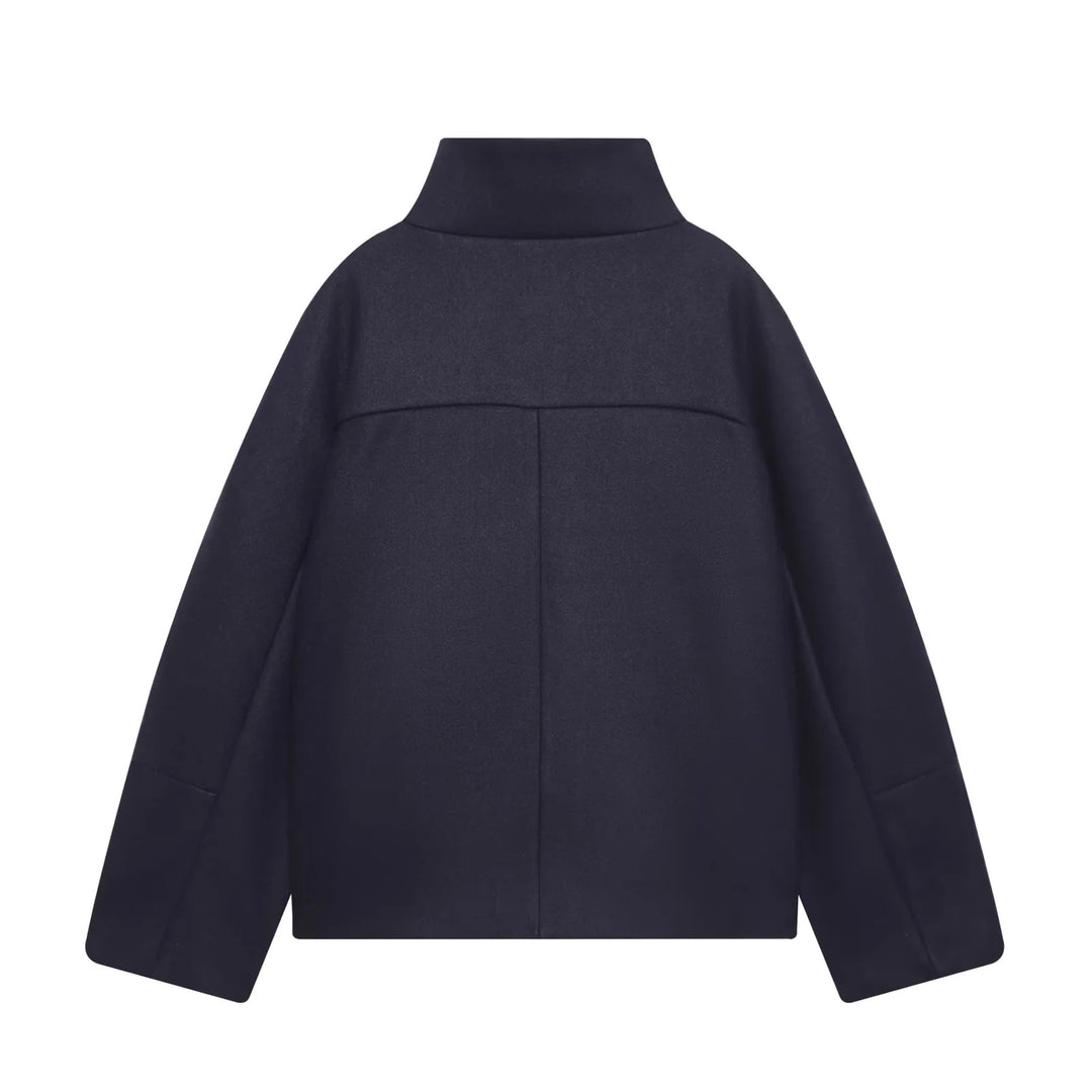 Damen nan kastige Oversize Wollmixjacke mit hohem Stehkragen und großen aufgesetzten Pattentaschen Drune