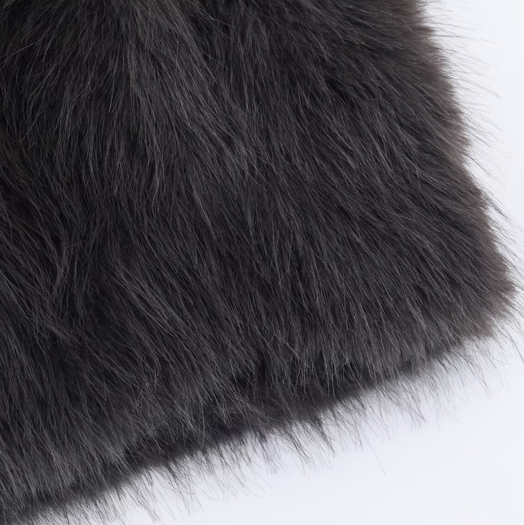 Damen Kurze Faux‑Fur‑Jacke mit Stehkragen und Boxy‑Schnitt Drune
