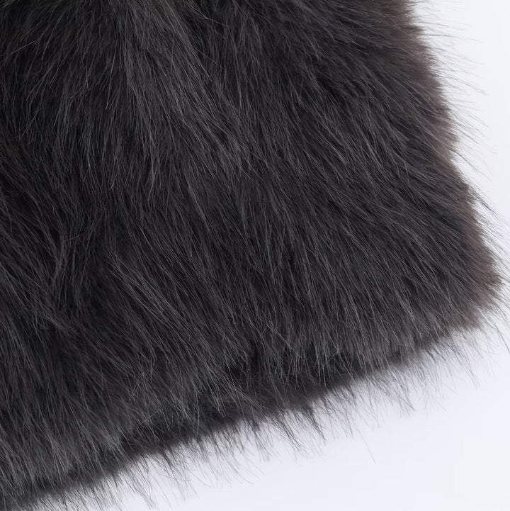Damen Kurze Faux‑Fur‑Jacke mit Stehkragen und Boxy‑Schnitt Drune