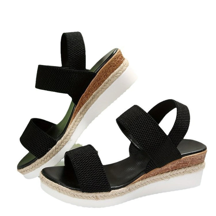 Damen Keil‑Sandalen mit Jute‑Plateau, elastischen Doppelriemen und gepolstertem Komfortfußbett Drune
